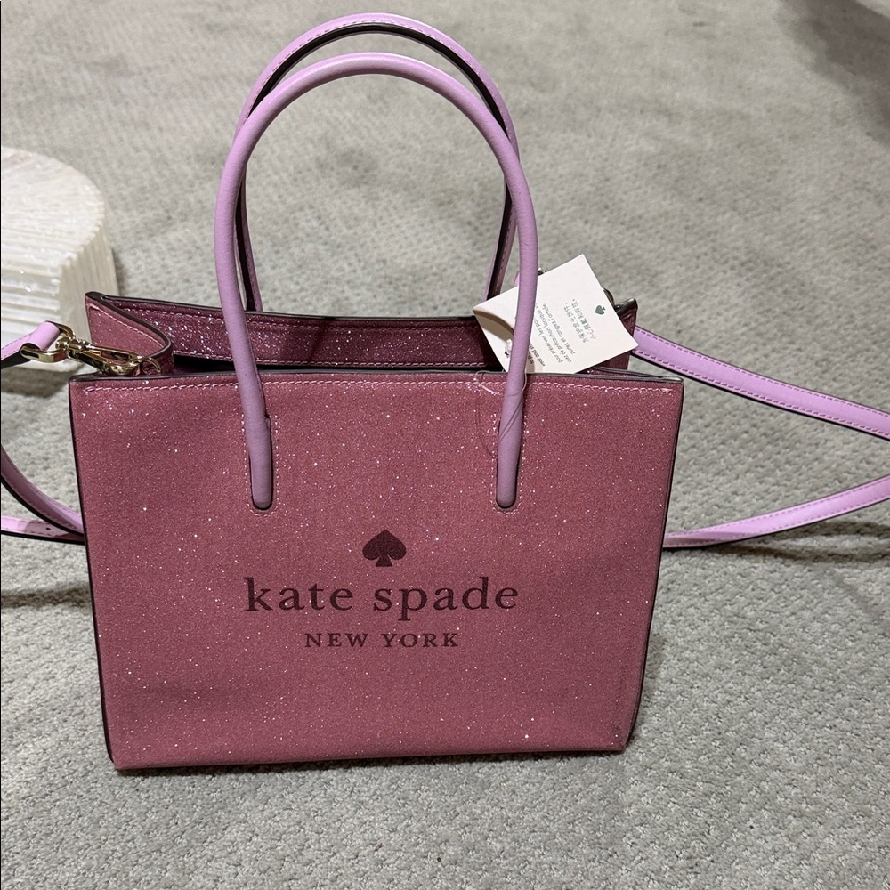 kate spade glittery rose-pink satchel with lilac straps